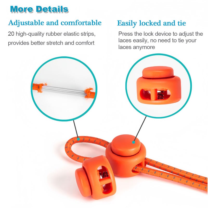 VESONNY Tieless Elastic No Tie Shoelaces - Reflective Shoe Laces for Kids and Adults - heavy duty shoe laces for Running, Hiking, Tennis, and Daily Wear (orange) - Image 3